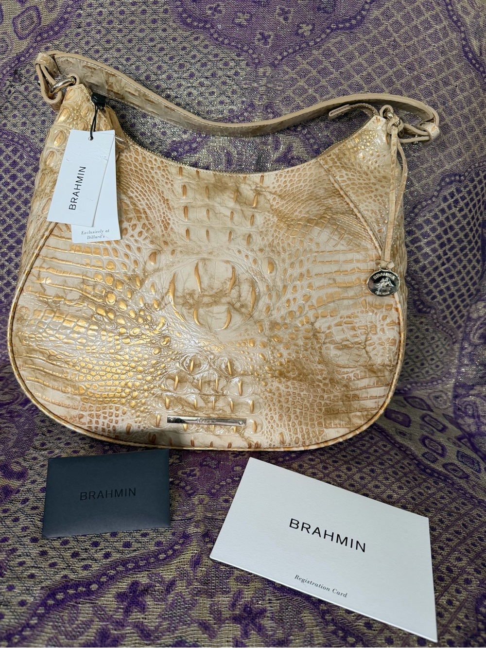 RARE NWT Deadstock Brahmin Amira Hobo White Tortoise Melbourne Croc Leather